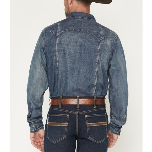 NEW KIMES RANCH MEN'S MEMPHIS DENIM LONG SLEEVE SNAP WESTERN SHIRT - Picture 2 of 2